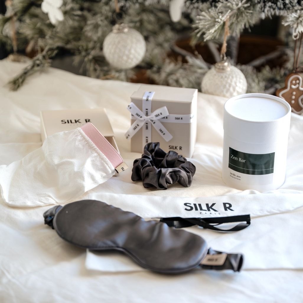 Coffret bien-être en Soie – Masque, Gant, Chouchou & Bougie Zen