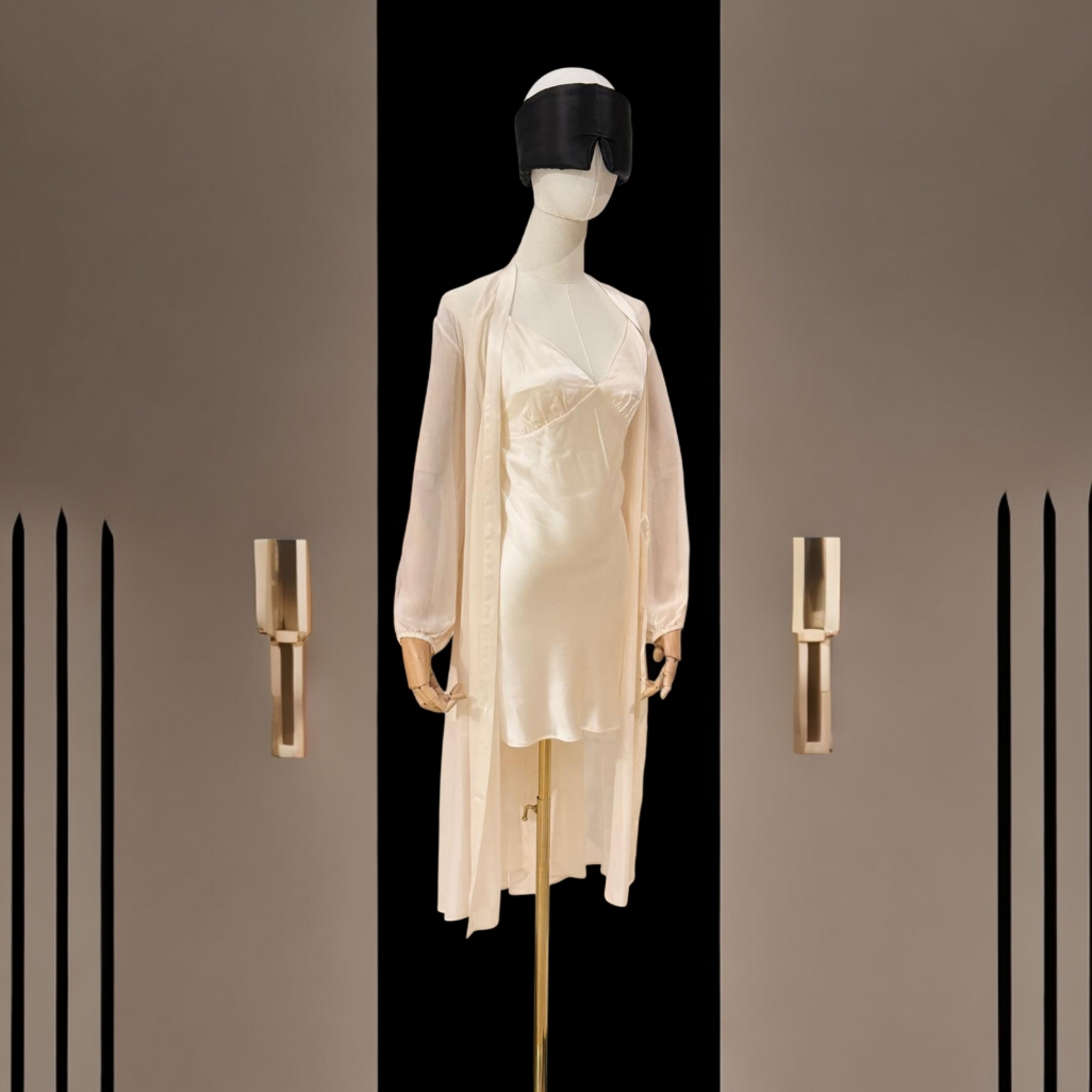 Nuisette & kimono léger en soie blanc cassé