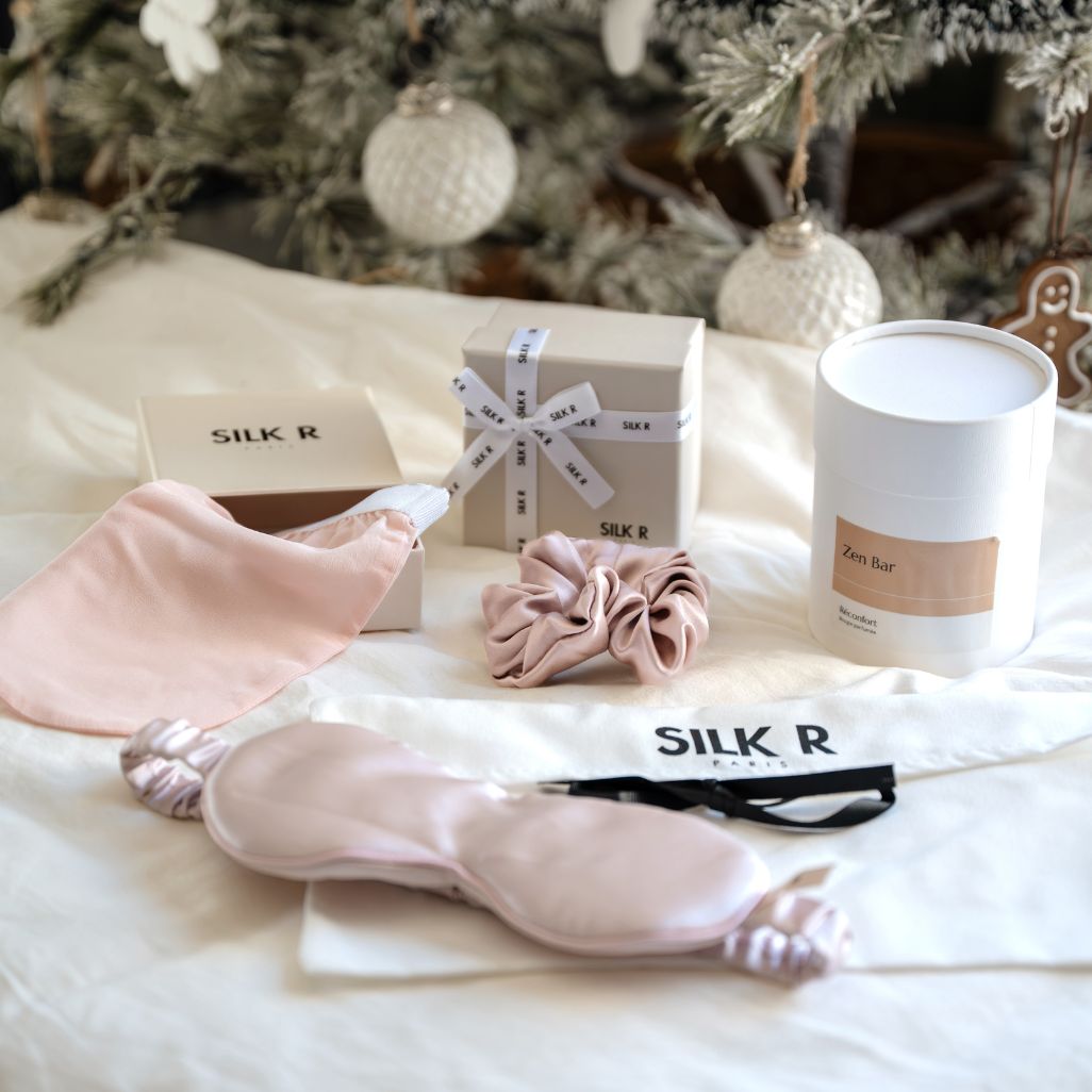 Coffret bien-être en Soie – Masque, Gant, Chouchou & Bougie Zen