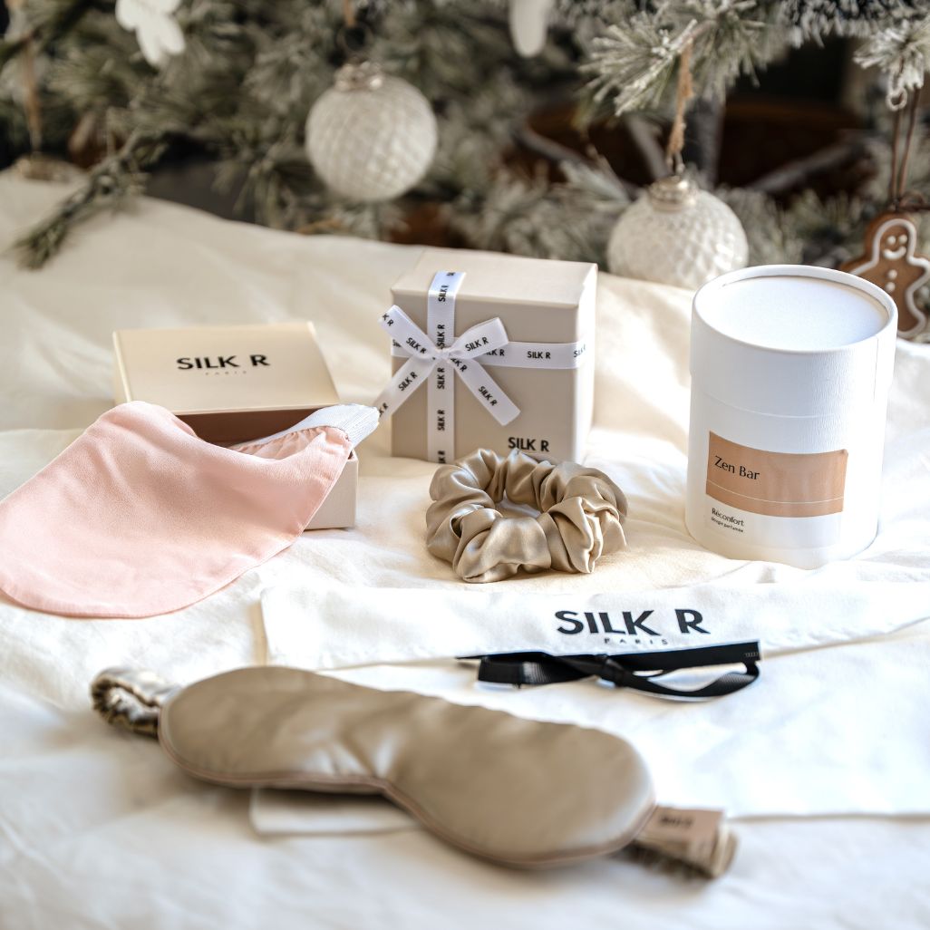 Coffret bien-être en Soie – Masque, Gant, Chouchou & Bougie Zen