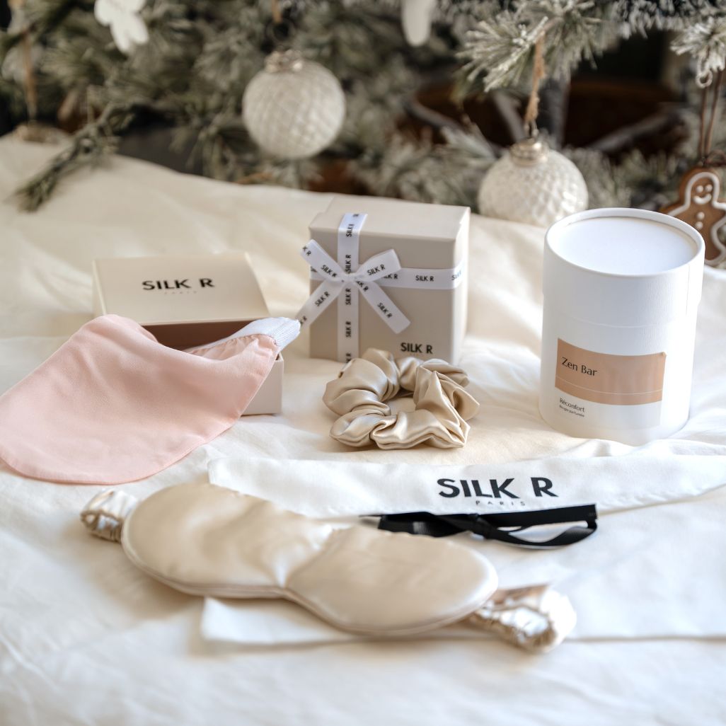 Coffret bien-être en Soie – Masque, Gant, Chouchou & Bougie Zen
