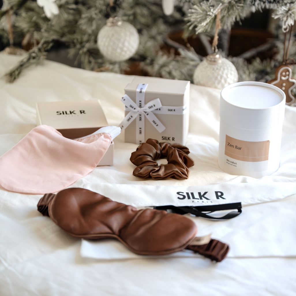 Coffret bien-être en Soie – Masque, Gant, Chouchou & Bougie Zen