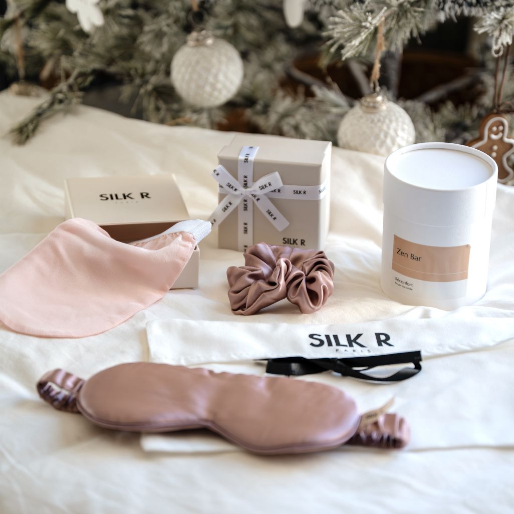 Coffret bien-être en Soie – Masque, Gant, Chouchou & Bougie Zen