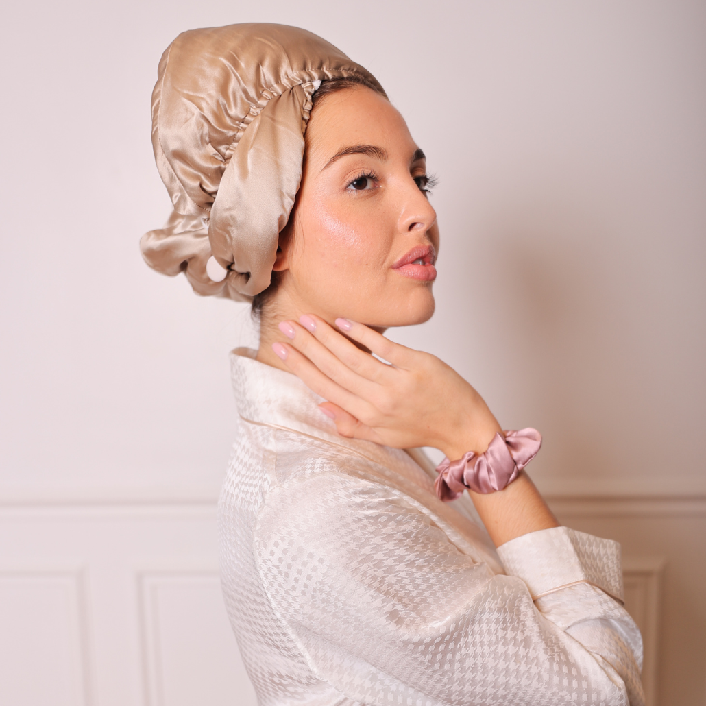 Turban serviette réversible en microfibre et Soie 19 momme – Soin optimisé après la douche